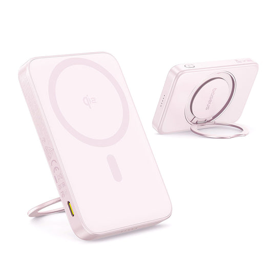Ekstern trådløs batteri Baseus PicoGo, 5000mAh, 20W, PD + FQI, 1 x QI - 1 x USB-C, Pink P10076800413-00
