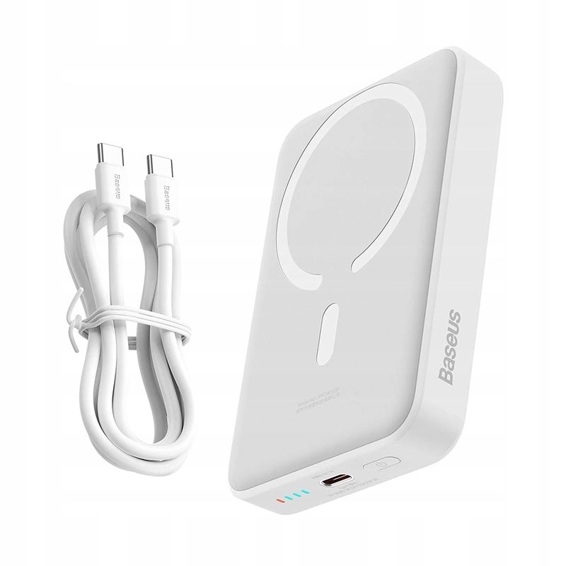 Ekstern trådløs batteri Baseus Magnetic Mini, 10000mAh, 30W, PD + FQI, 1 x QI - 1 x USB-C, Hvid PPCX110202