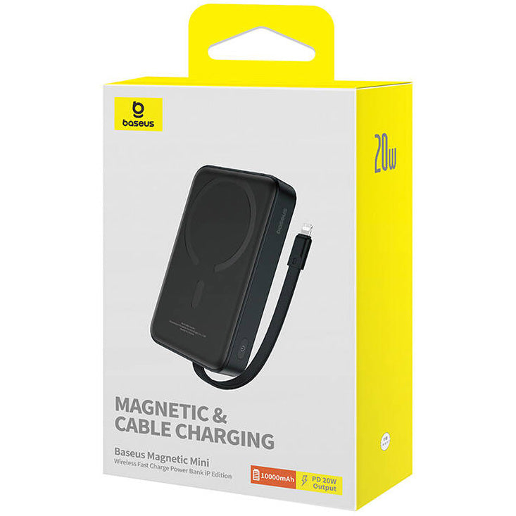Ekstern trådløs batteri Baseus Magnetic Mini, 10000mAh, 20W, PD + FQI, 1 x Lightning - 1 x QI - 1 x USB-C, Sort P10022109113-00