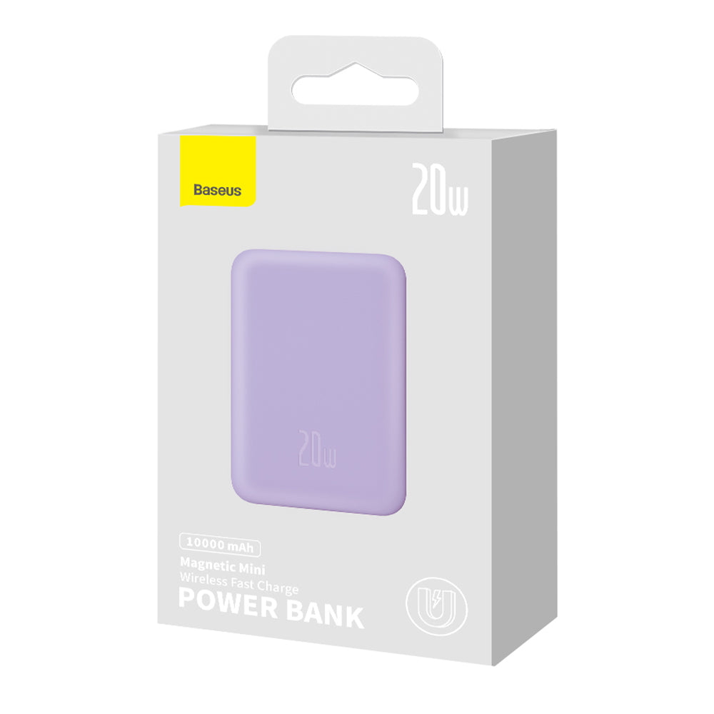 Ekstern trådløs batteri Baseus Magnetic Mini, 10000mAh, 20W, PD + FQI, 1 x QI - 1 x USB-C, Lilla PPCX110105
