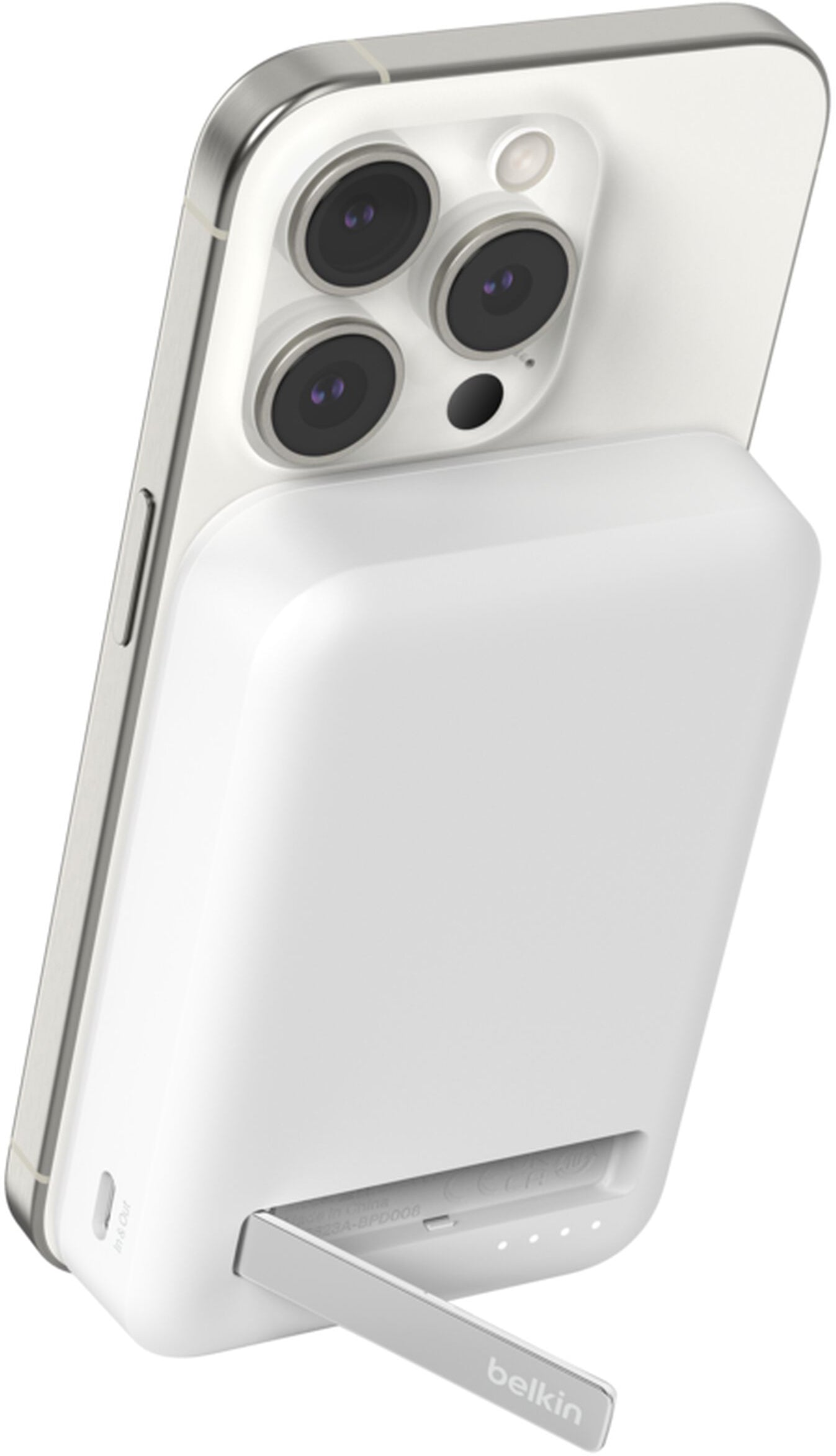 Trådløs Ekstern Batteri Belkin BoostCharge Pro med Kickstand, 10000mAh, 15W, FQI, 1 x QI - 1 x USB-C, Hvid BPD008btWH