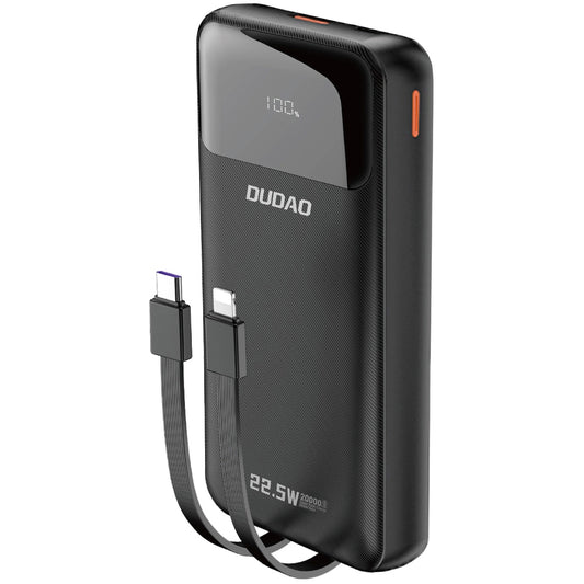 Dudao K15Pro Eksternt batteri, 20000mAh, 22,5W, QC + PD, 1 x USB-A - 1 x USB-C, Sort