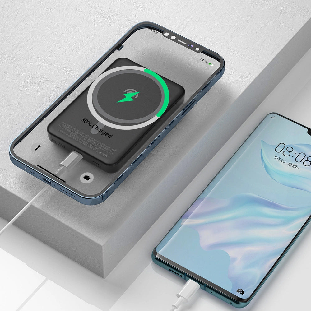 Ekstern Trådløs Batteri Dudao K14S, 5000mAh, 10W, PD + QI, 1 x QI - 1 x USB-C, Sort