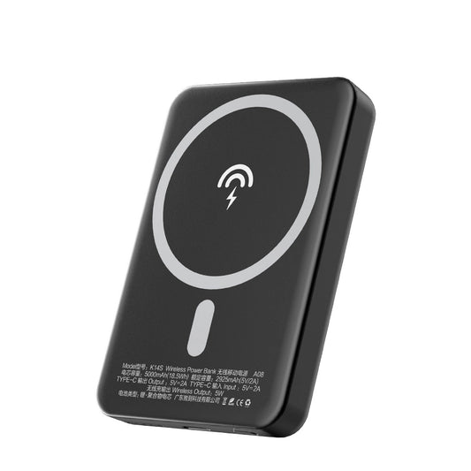 Dudao K14S trådløst eksternt batteri, 5000mAh, 10W, PD + QI, 1 x QI - 1 x USB-C, sort