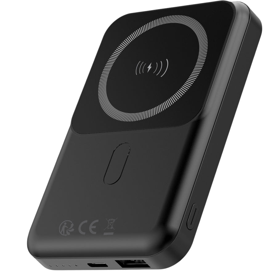 Forever MATB-100 trådløst eksternt batteri, 10000mAh, 22,5W, QC + PD + FQI, 1 x QI - 1 x USB-A - 1 x USB-C, sort