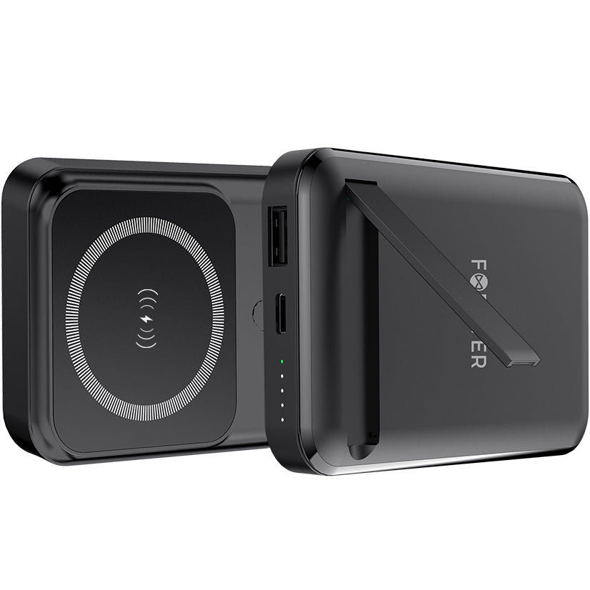 Forever MATB-100 trådløst eksternt batteri, 10000mAh, 22,5W, QC + PD + FQI, 1 x QI - 1 x USB-A - 1 x USB-C, sort