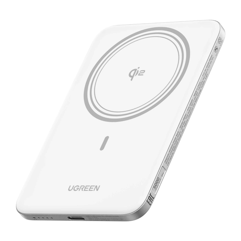 Trådløs Ekstern Batteri UGREEN PB580 (95931B), 5000mAh, 20W, PD + FQI, 1 x QI - 1 x USB-C, Hvid