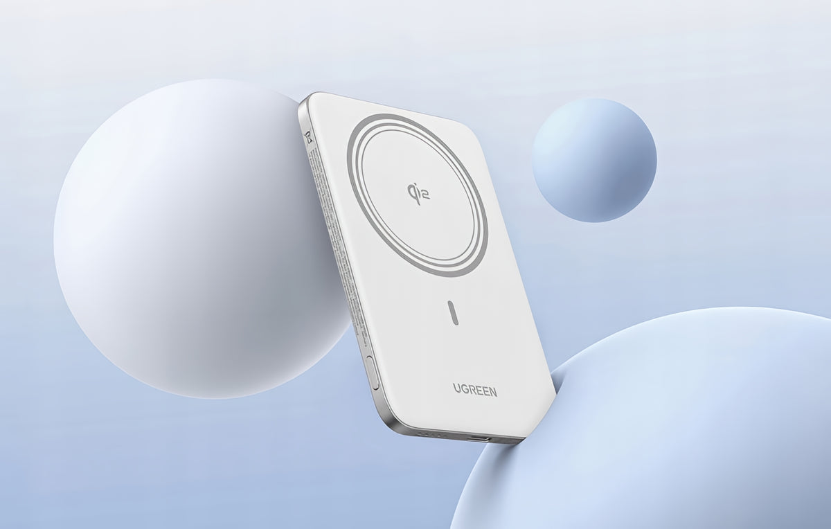 Trådløs Ekstern Batteri UGREEN PB580 (95931B), 5000mAh, 20W, PD + FQI, 1 x QI - 1 x USB-C, Hvid