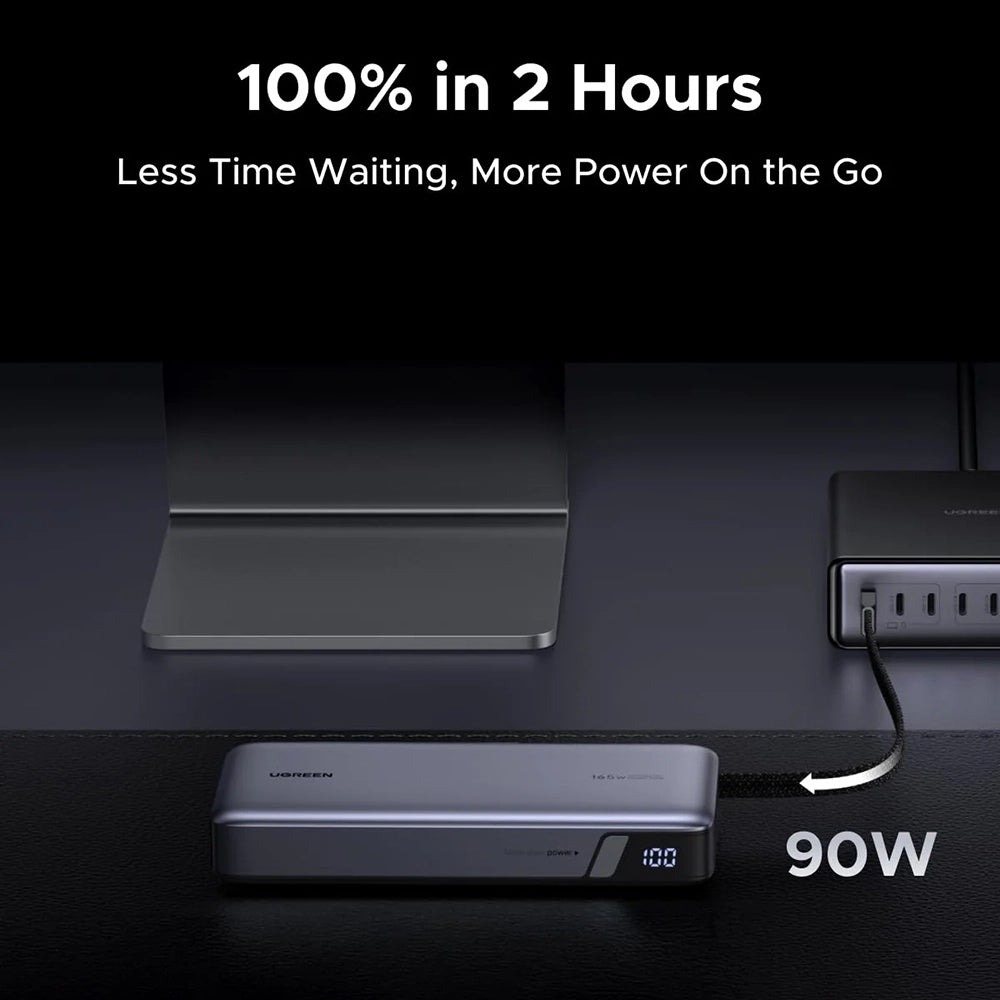 UGREEN PB726 Ekstern Batteri (55995B), 25000mAh, 165W, QC + PD, 1 x USB-A - 3 x USB-C, Grå