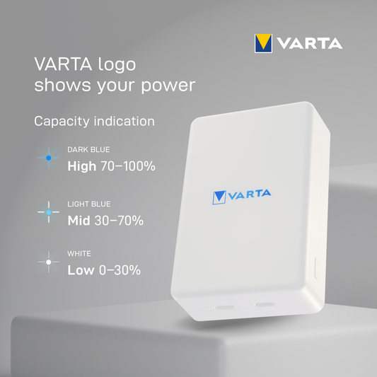 Ekstern trådløs batteri Varta Mag Pro, 5000mAh, 12W, 1 x QI - 1 x USB-C, Hvid