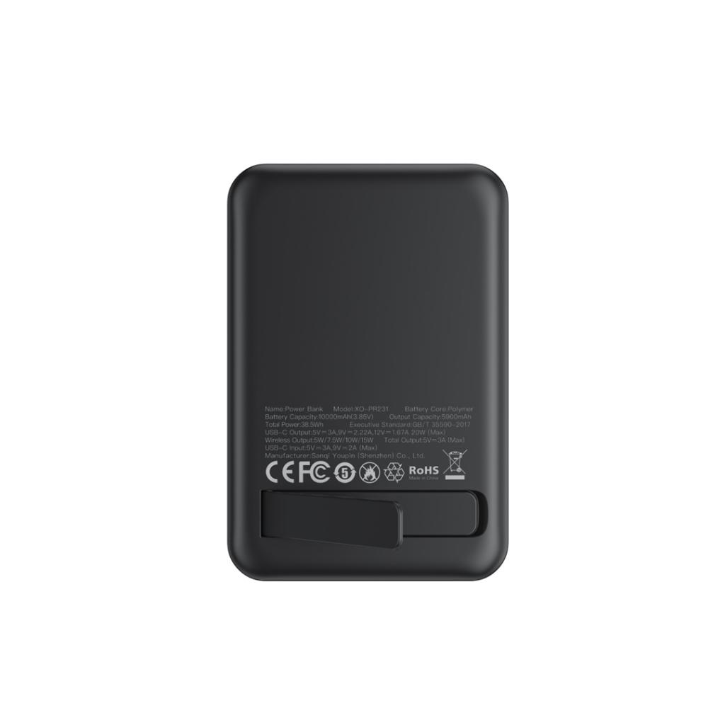Ekstern trådløs batteri XO Design PR231, 10000mAh, 20W, PD + FQI, 1 x QI - 1 x USB-C, Sort