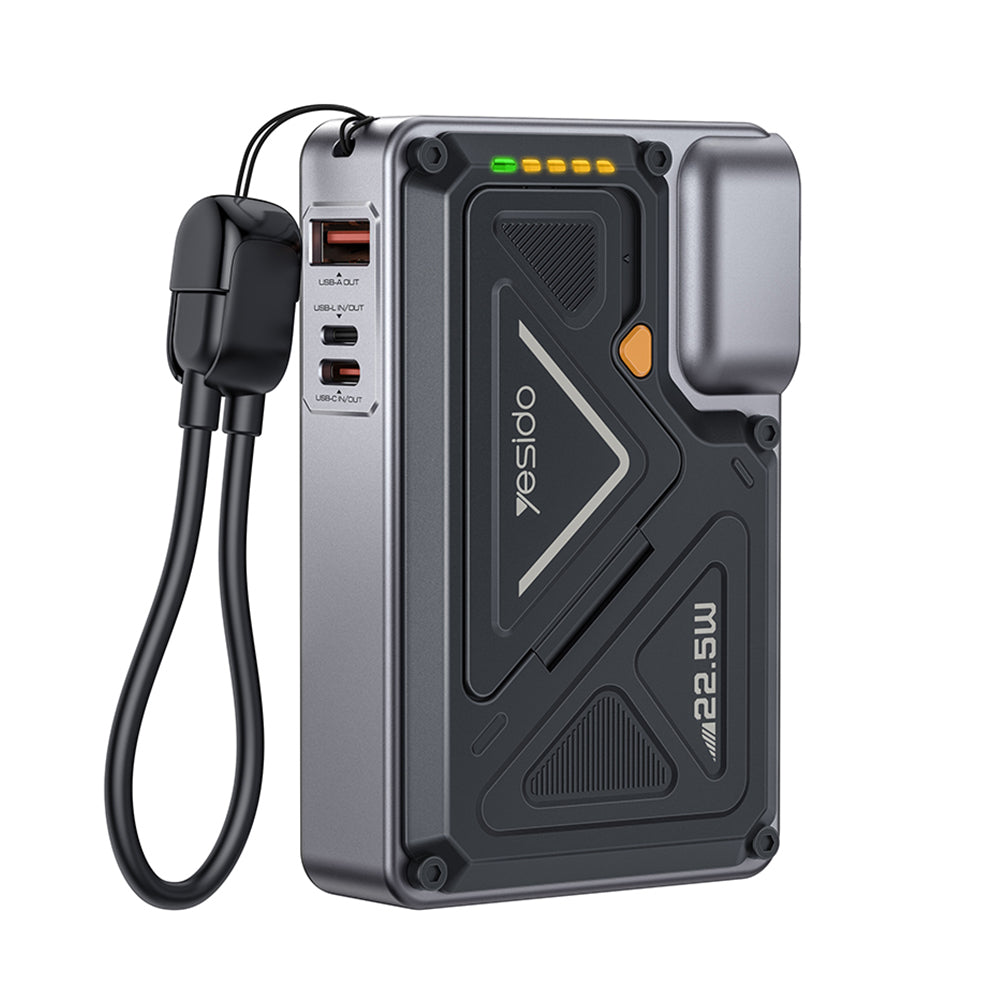 Yesido YP89 External Battery, 10000mAh, 22.5W, QC + PD + FQI, 1 x Lightning - 1 x QI - 1 x USB-A - 1 x USB-C, Gray