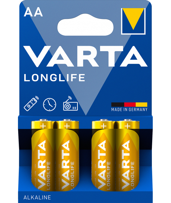 Varta Longlife 4106 batterier, AA / LR6, sæt med 4 stk.