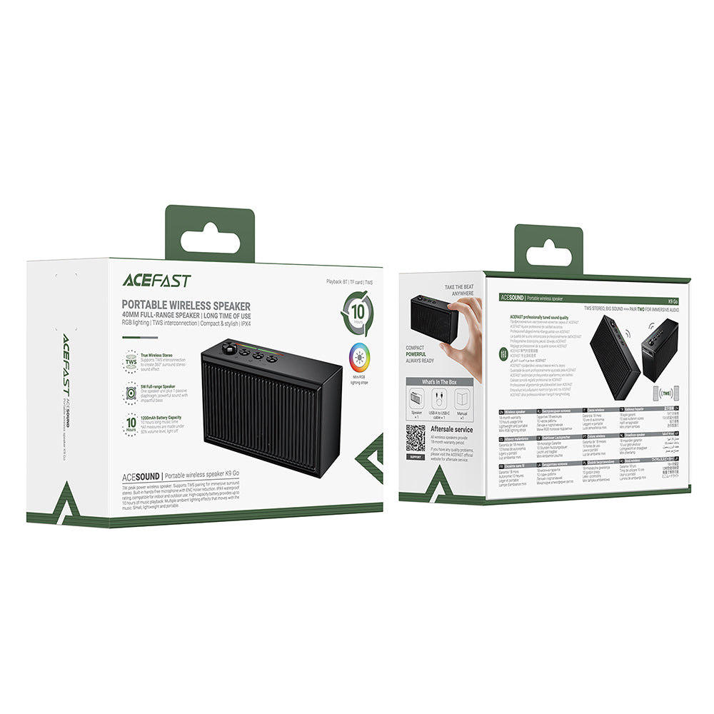 Bluetooth-højttaler Acefast K9 Go, 7W, TWS, RGB, Vandtæt, Sort