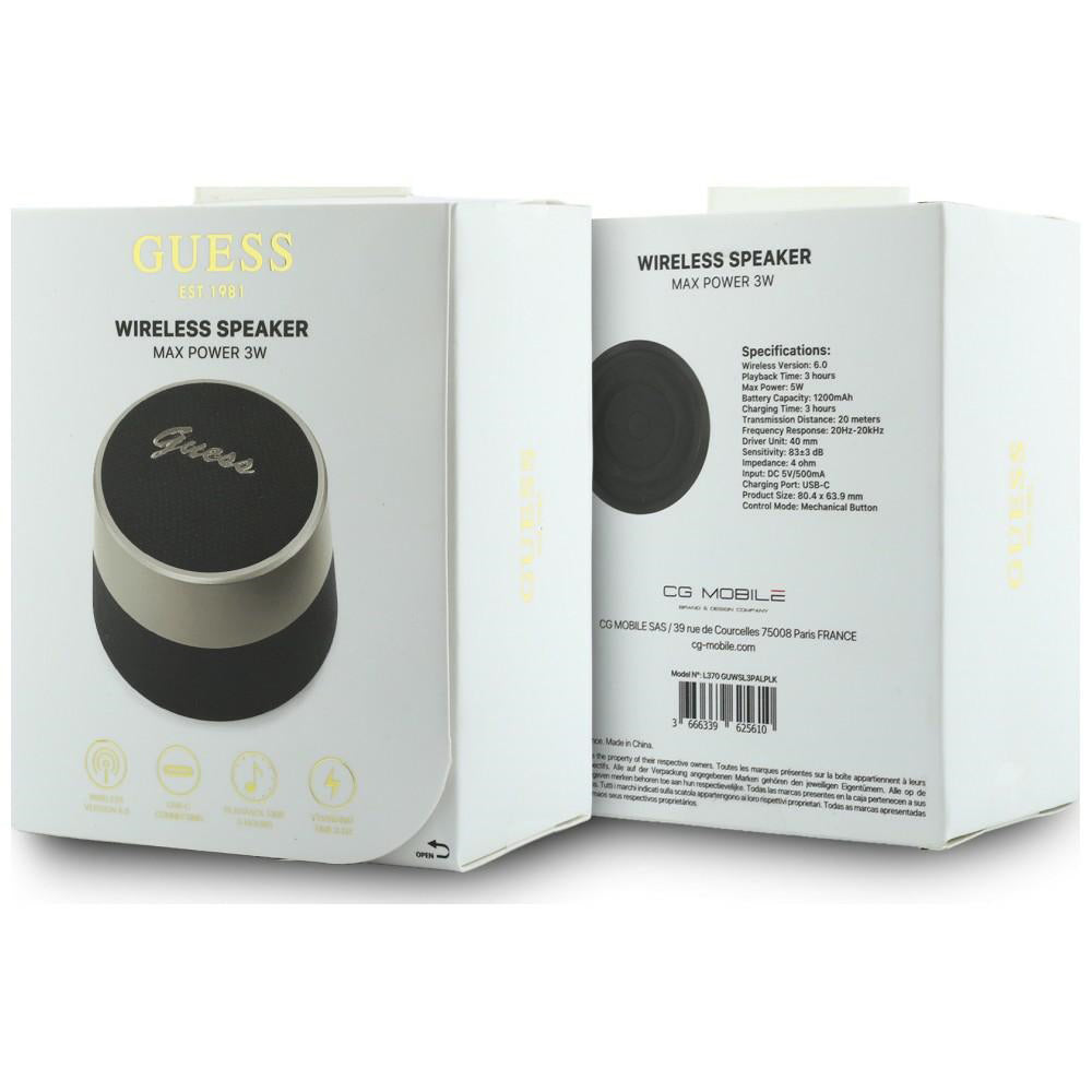 Bærbar Bluetooth-højttaler Guess Script Metal Logo, 5W, TWS, Sort