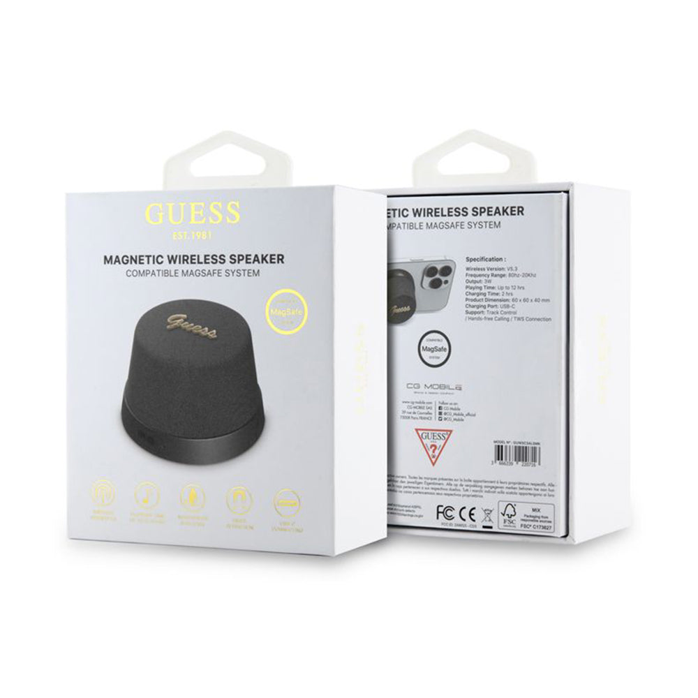 Bærbar Bluetooth-højttaler Guess Stand Magnetic Script Metal, 3W, Sort