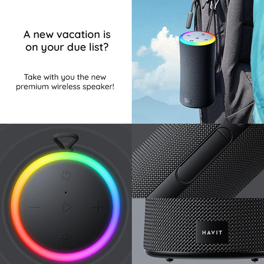 Bærbar Bluetooth-højttaler HAVIT SK833BT, 2 x 10W, RGB, Vandtæt, Sort
