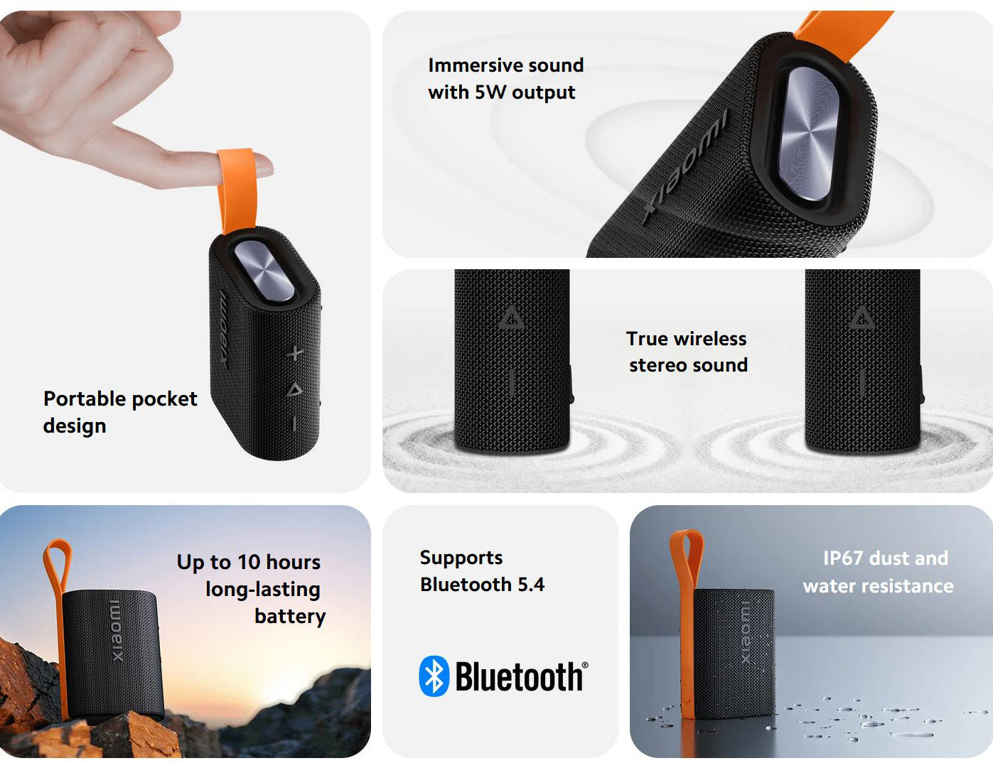 Bærbar Bluetooth-højttaler Xiaomi Sound Pocket, 5W, vandtæt, sort QBH4269GL