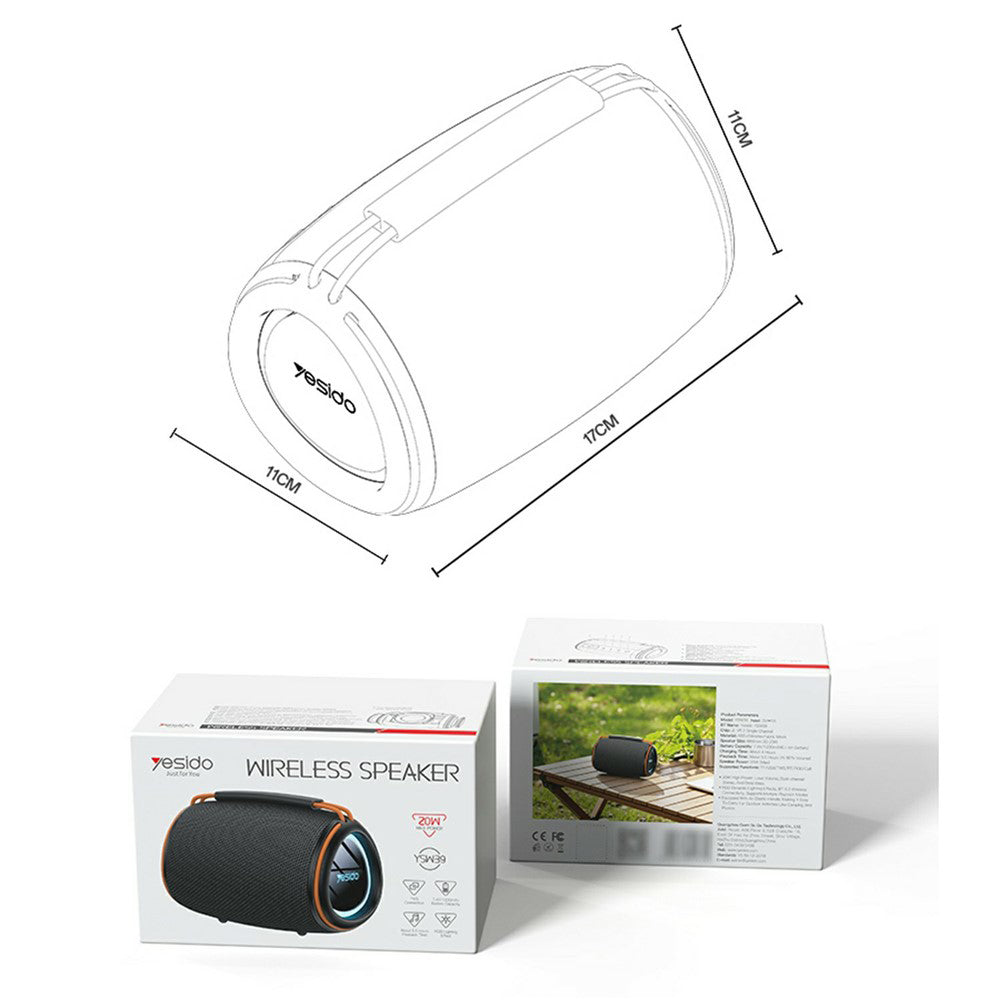 Bærbar Bluetooth-højttaler Yesido YSW39, 20W, TWS, RGB, Sort