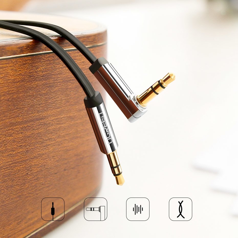 Audio Kabel 3.5mm - 3.5mm UGREEN AV112 Angled, 1m, Sort