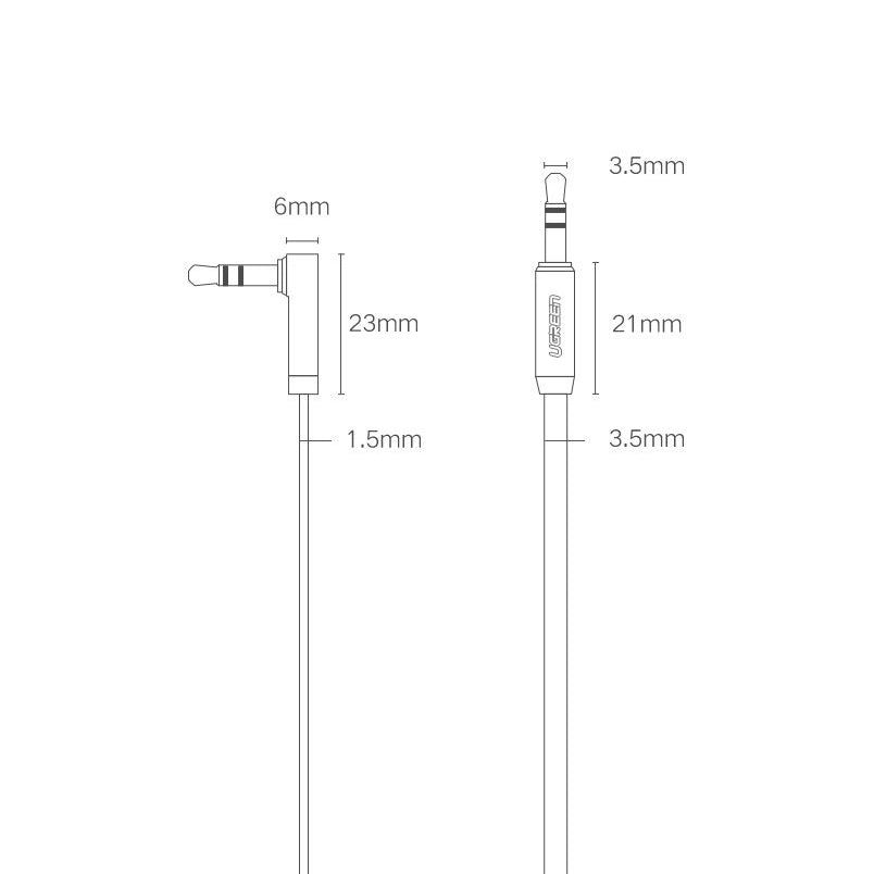Audio Kabel 3.5mm - 3.5mm UGREEN AV112 Angled, 1m, Sort