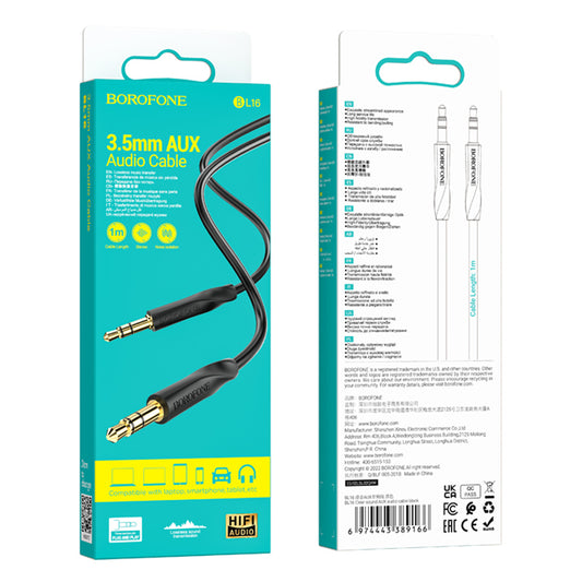 Lydkabel 3,5 mm - 3,5 mm lydkabel BL16, 1 m, sort