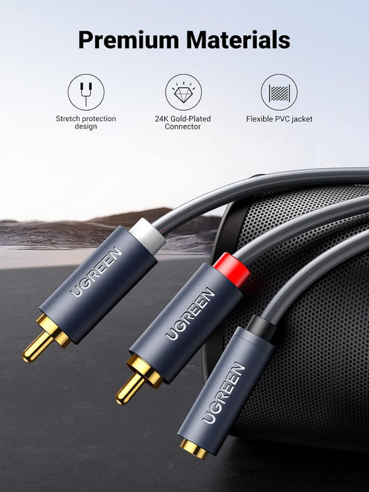 Lydkabel 3,5 mm - 2 x RCA UGREEN AV102, 1 m, grå