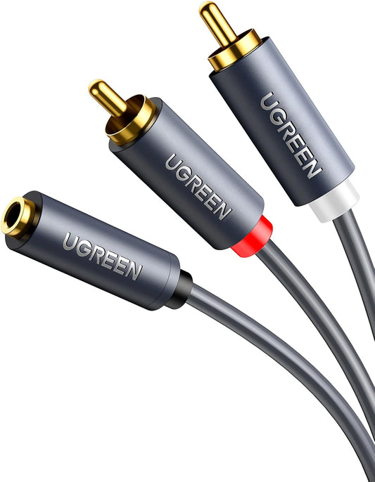 Lydkabel 3,5 mm - 2 x RCA UGREEN AV102, 1 m, grå