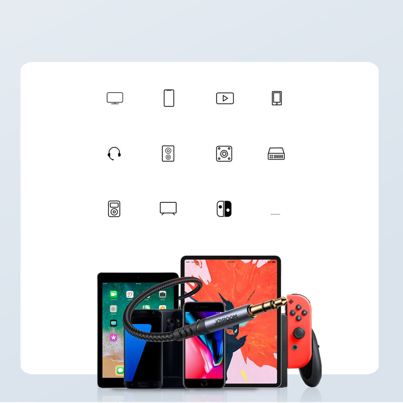 Audio kabel 3.5mm - 3.5mm Joyroom SY-A08, 1.2m, Sort