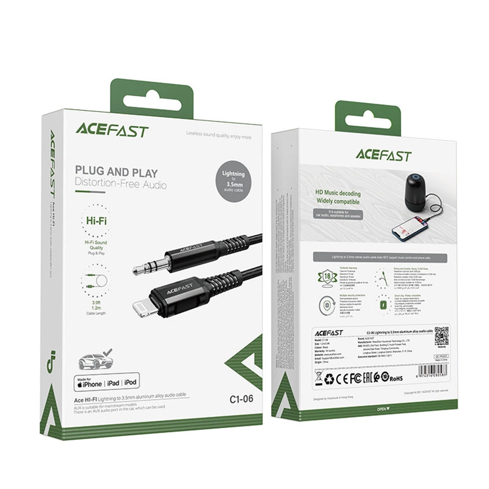 Audio kabel Lightning - 3.5mm Acefast C1-06, 1.2m, Sort