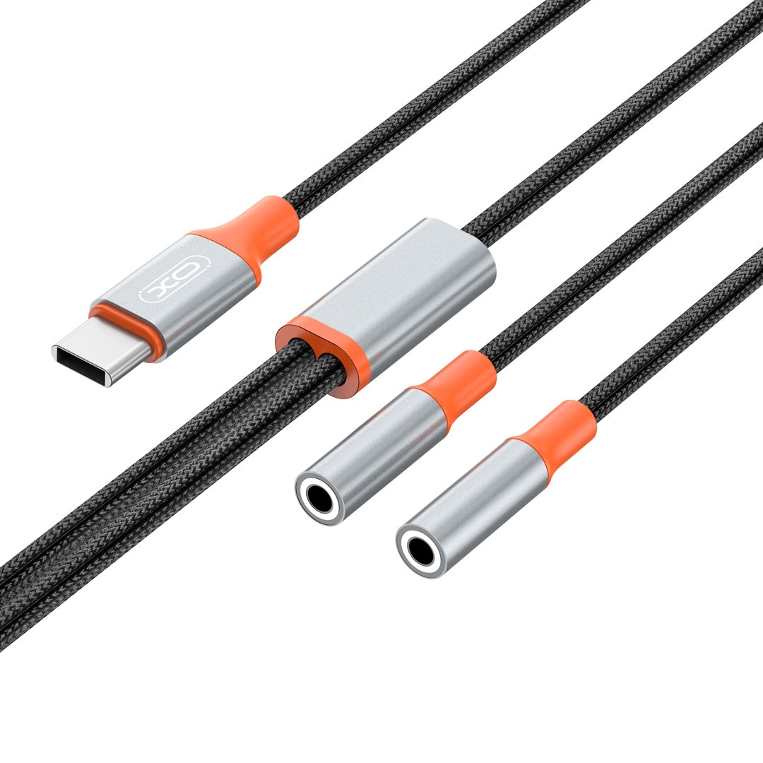 Audio Splitter Kabel USB-C - 2 x 3.5mm XO Design NB-R269B 2in1, 1.2m, Sort
