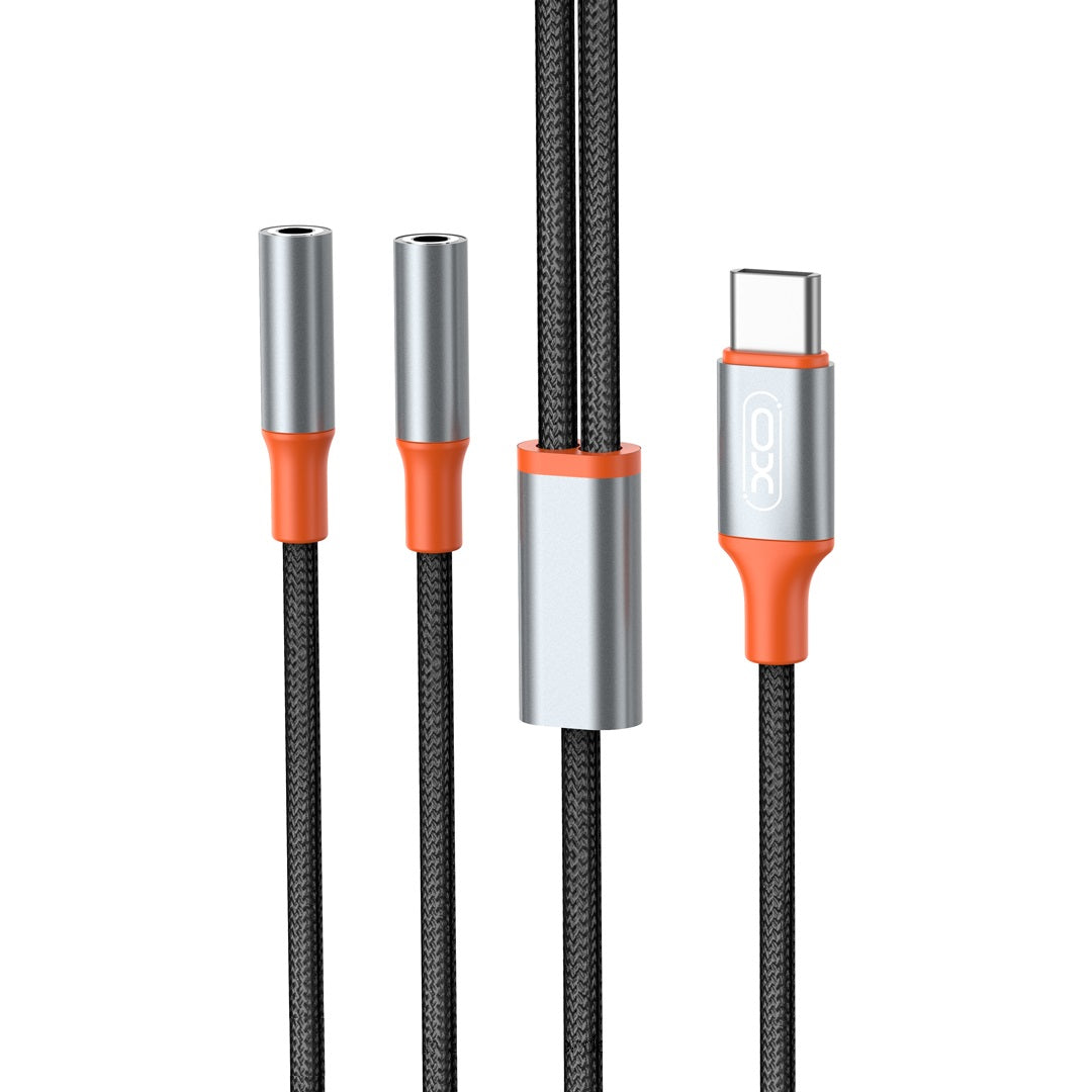 Audio Splitter Kabel USB-C - 2 x 3.5mm XO Design NB-R269B 2in1, 1.2m, Sort