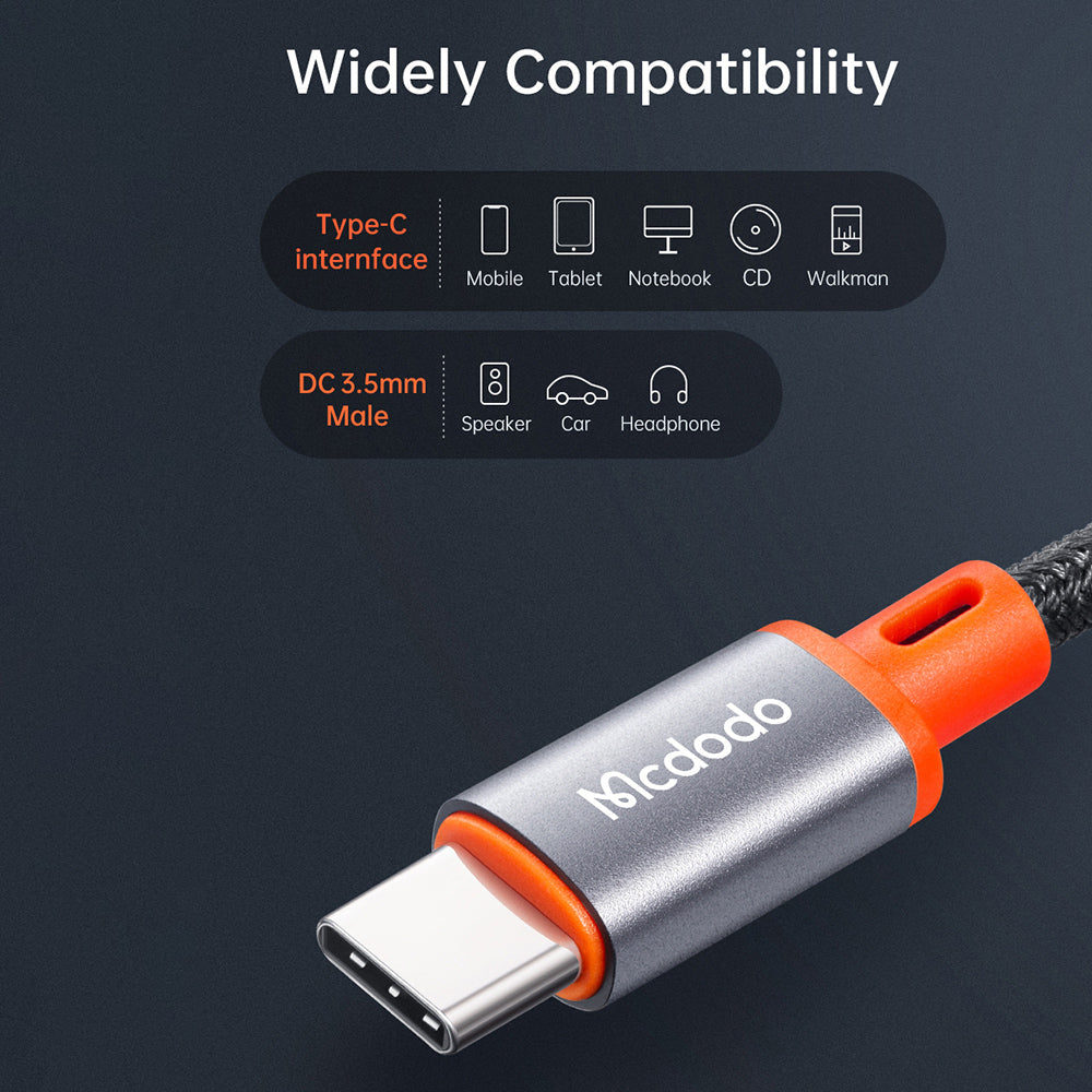 Audio kabel USB-C - 3.5mm McDodo CA-0900, 1,8m, Sort