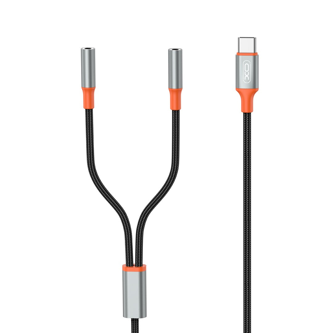 Audio Splitter Kabel USB-C - 2 x 3.5mm XO Design NB-R269B 2in1, 1.2m, Sort