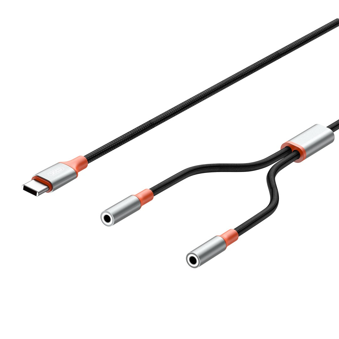 Audio Splitter Kabel USB-C - 2 x 3.5mm XO Design NB-R269B 2in1, 1.2m, Sort