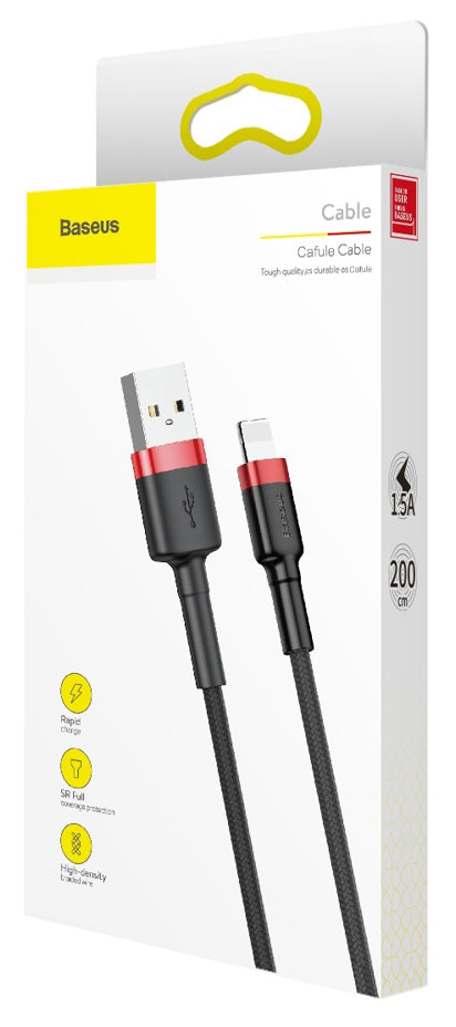Data- og opladningskabel USB-A - Lightning Baseus Cafule, 18W, 2m, Rød CALKLF-C19