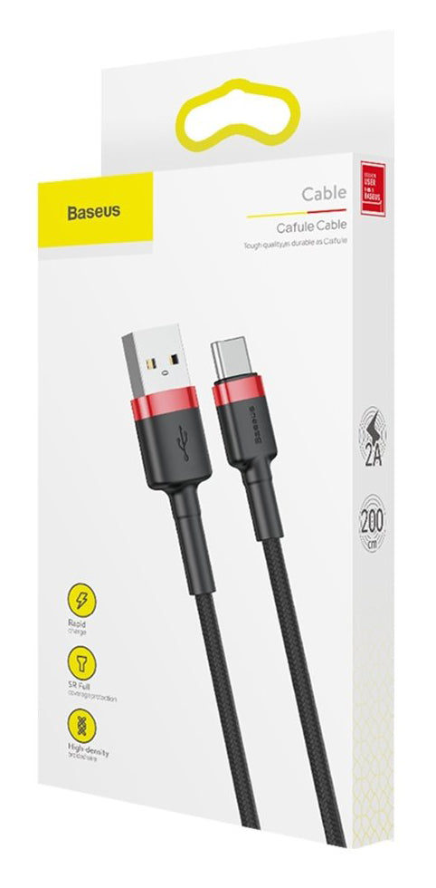 Data- og opladningskabel USB-A - USB-C Baseus Cafule, 18W, 2m, sort CATKLF-C91