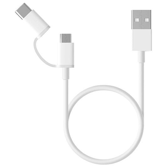 Data- og opladningskabel USB-A - microUSB / USB-C Xiaomi Mi 2in1, 18W, 0,3 m, hvid SJV4083TY