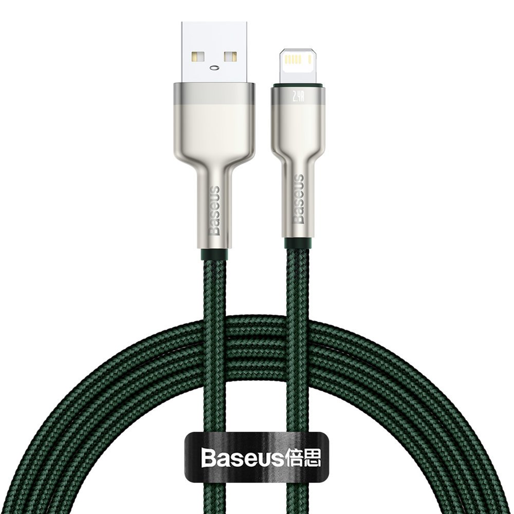 Data- og opladningskabel USB-A - Lightning Baseus Cafule Metal Series, 18W, 1m, Grøn CALJK-A06