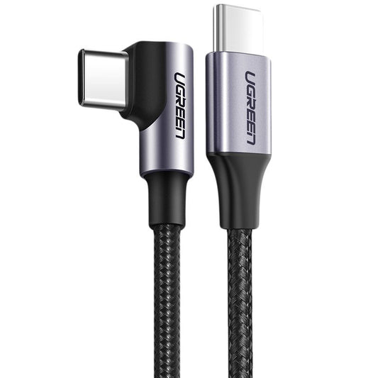 USB-C data- og opladningskabel - USB-C UGREEN US255 USB-C vinklet, 60W, 2m, grå