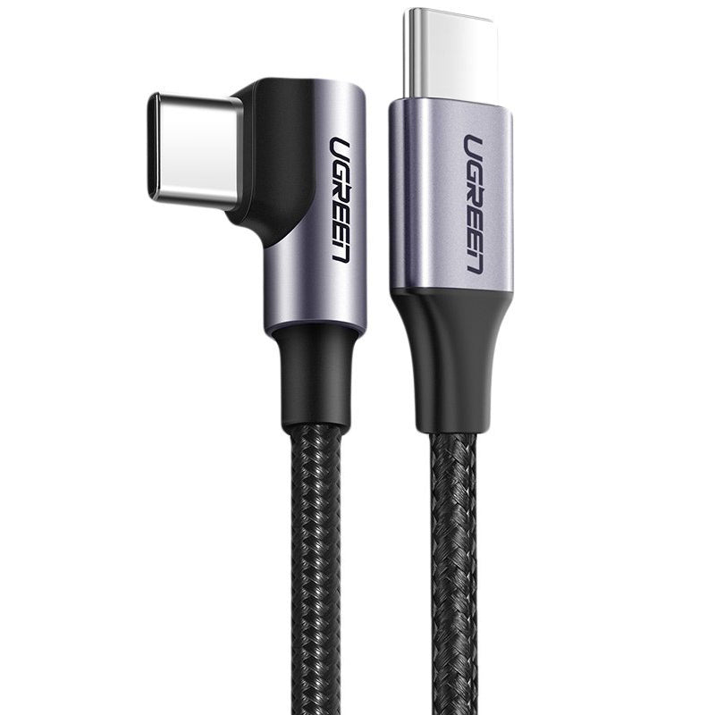Data- og opladningskabel USB-C - USB-C UGREEN US255 Angled, 60W, 1m, Grå