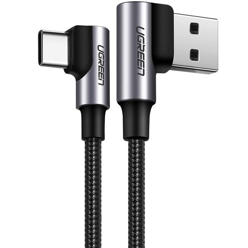 USB-A til USB-C data- og opladningskabel UGREEN US255 vinklet, 60W, 1m, grå