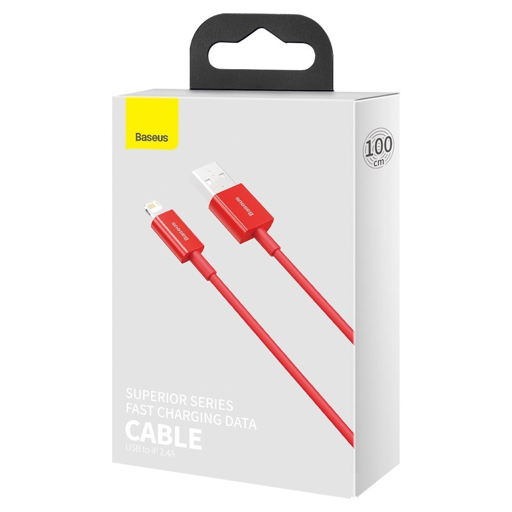 Data- og opladningskabel USB-A - Lightning Baseus Superior Series, 20W, 1m, rød CALYS-A09