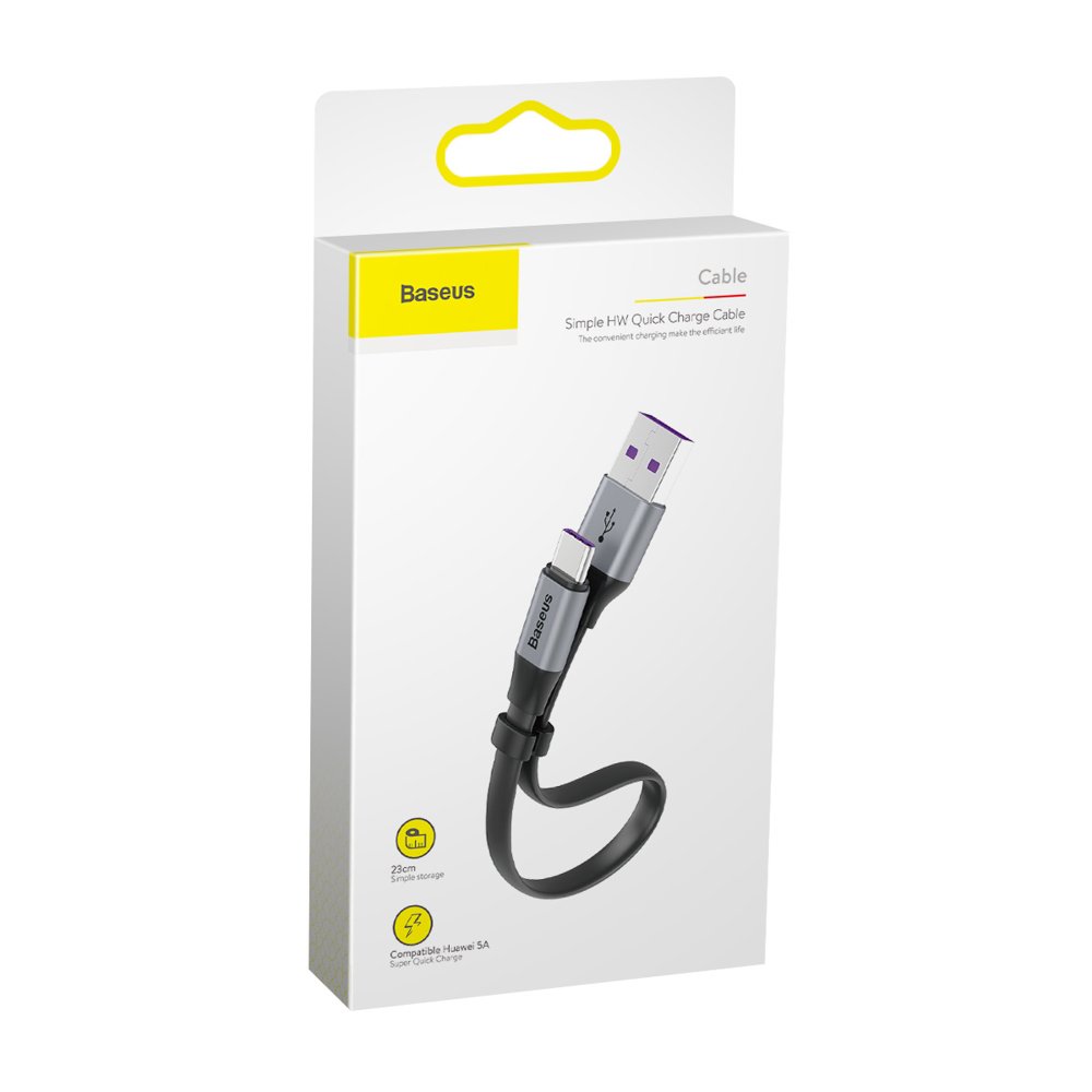 Data- og opladningskabel USB-A - USB-C Baseus Simple, 40W, 0,23m, Grå CATMBJ-BG1