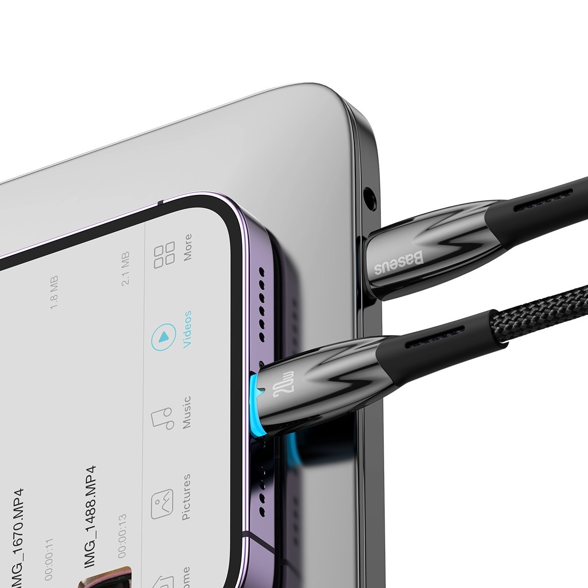 Baseus Glimmer Series USB-C - Lightning Data and Charging Cable, 20W, 2m, Black CADH00010101