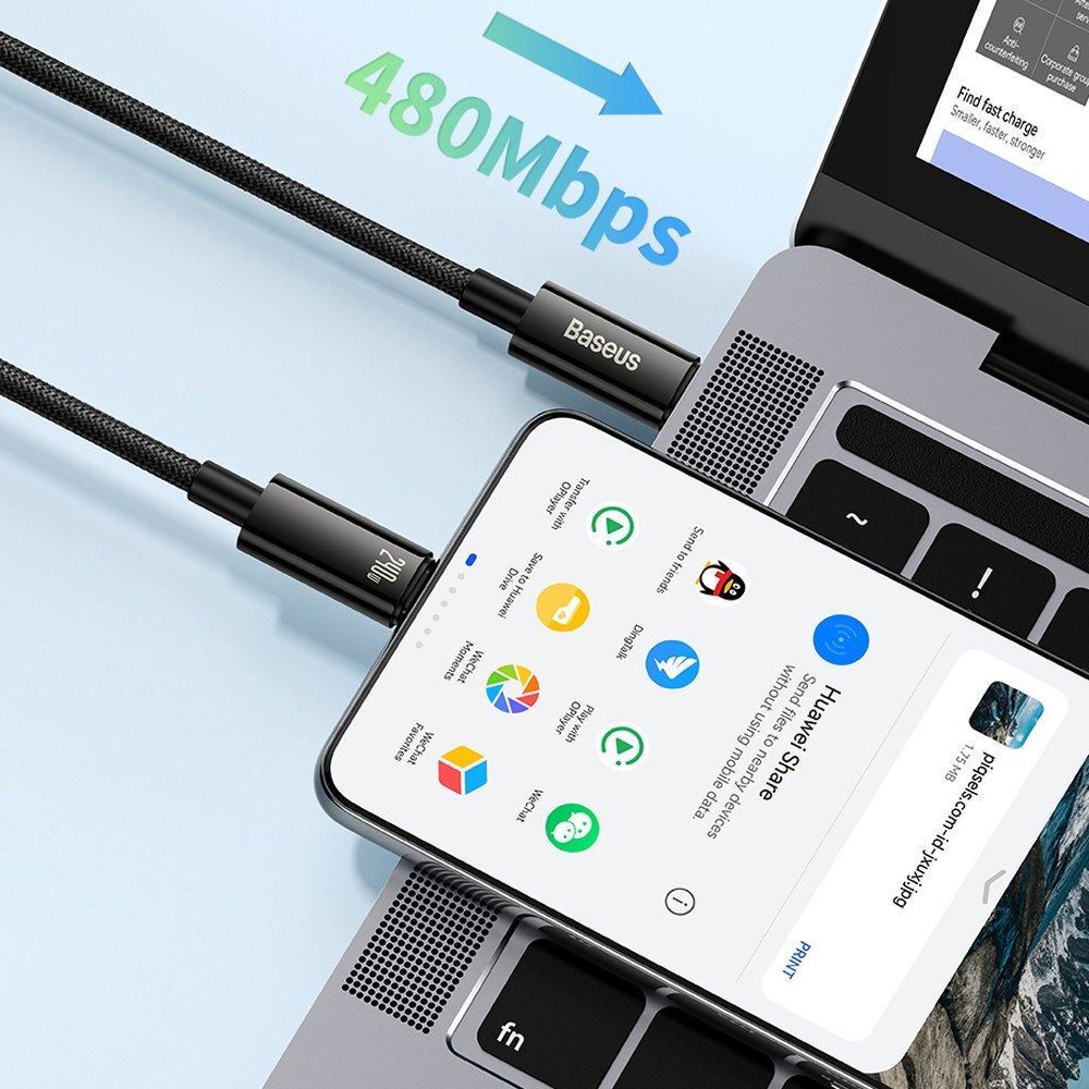 USB-C data- og opladningskabel - USB-C Baseus Tungsten Gold, 240W, 2m, sort CAWJ04010101