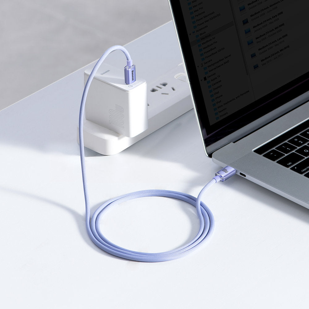 USB-C Data og Opladningskabel - USB-C Baseus Crystal Shine Series, 100W, 1.2m, Lilla CAJY000605