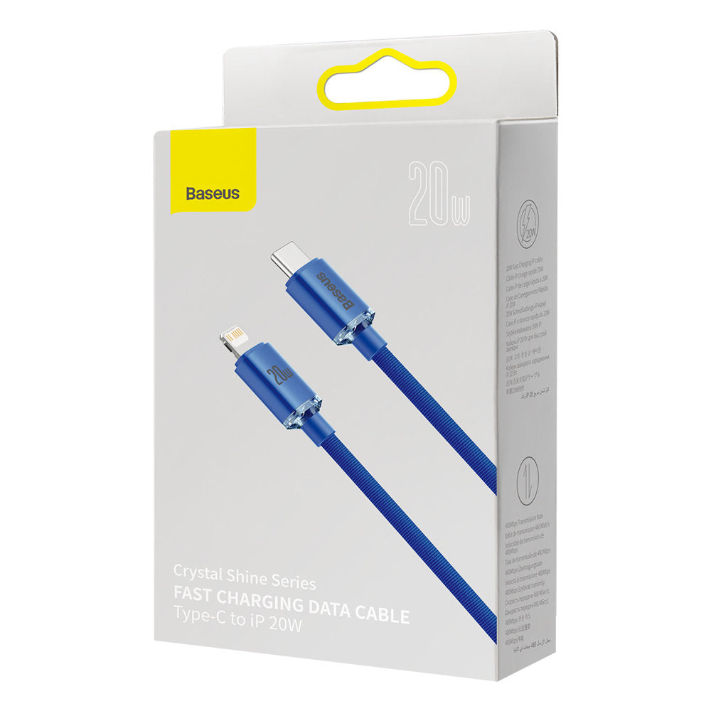 Baseus Crystal Shine Series USB-C - Lightning data- og opladningskabel, 20W, 2m, blå CAJY000303