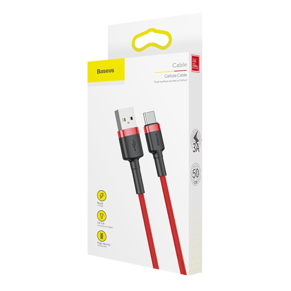 Data- og opladningskabel USB-A - USB-C Baseus Cafule, 60W, 0,5m, Rød CATKLF-A09