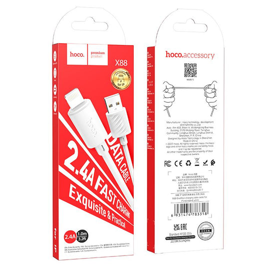 HOCO X88 USB-A - Lightning data- og opladningskabel HOCO X88, 18W, 1m, hvid